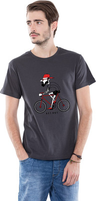 10% OFF on Bewakoof Printed Men's Round Neck Grey T-Shirt on