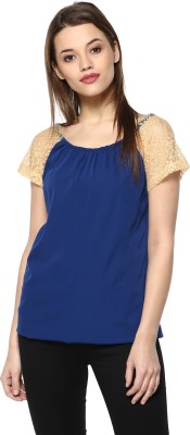 MAYRA Casual Short Sleeve Lace Women Dark Blue, Gold Top