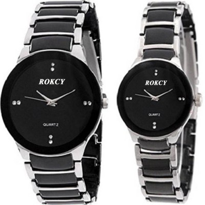 Rokcy Couple Watch Black-Silver Pair Watch Analog Watch - For Couple Analog Watch  - For Boys & Girls   Watches  (Rokcy)