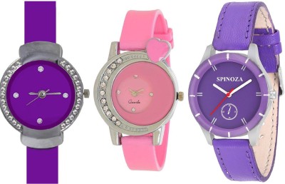 SPINOZA purple crystals studded beautiful and pink diamond heart and purple leather belt Analog Watch  - For Girls   Watches  (SPINOZA)