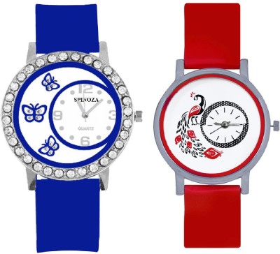 SPINOZA blue diamonds studded butterfly and red desiner peacock Analog Watch  - For Girls   Watches  (SPINOZA)