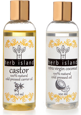 

herb Island Cold Pressed Castor and coconut oil combo set of 2 Hair Oil(200 g)