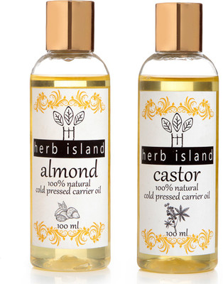 

herb Island Cold Pressed Almond and castor oil combo set of 2 Hair Oil(200 g)