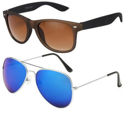 

Azmani Aviator, Wayfarer Sunglasses(Blue, Brown)