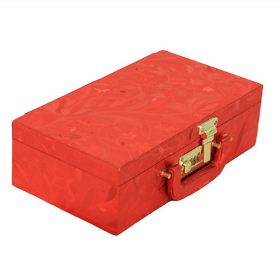 

Kuber Industries Two Roll Bangle Box With Lock in Hard Board With Inside Mirror -KI3229 " Make up Vanity Box(Red)