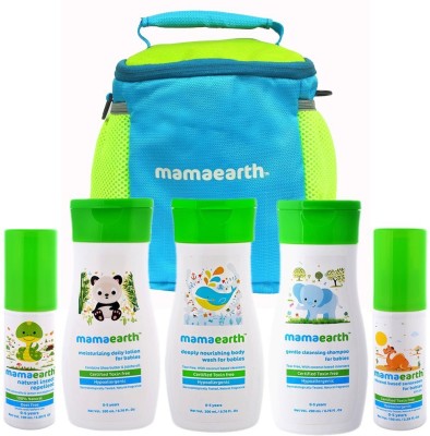 Mamaearth Complete Baby Care Kit with Baby Lotion, Shampoo, Body Wash, Mosquito Repellent & Sunscreen in an amazing water proof baby bag(White)