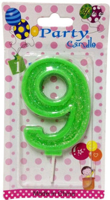

Funcart Numerical Nine Shape Glitter Green Color Candle Candle(Green, Pack of 1)