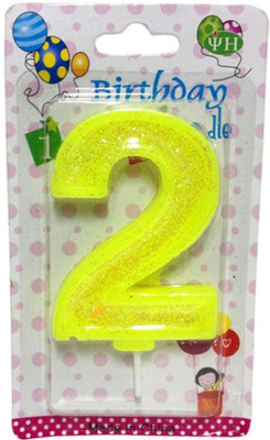 

Funcart Numerical Number Two Yellow Gilliter Shape Candle Candle(Yellow, Pack of 1)