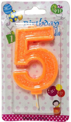 

Funcart Numerical Five Shape Glitter Orange color Candle Candle(Orange, Pack of 1)