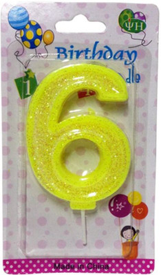 

Funcart Numerical Six Shape Glitter Yellow Color Candle Candle(Yellow, Pack of 1)