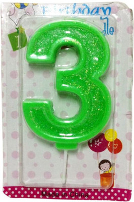 

Funcart Numerical Three Shape Glitter Green Color Candle Candle(Green, Pack of 1)