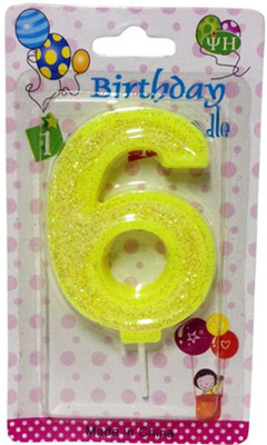 

Funcart Numerical Six Shape Glitter Yellow Color Candle Candle(Yellow, Pack of 1)