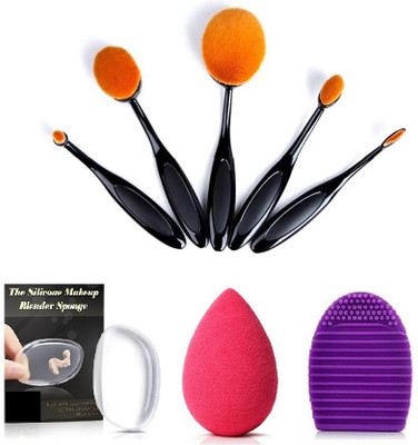 

Kelley Make Up Foundation Powder Concealer Oval Blending Brushes 5 Pieces With Pure Silicone Jelly Sponge With Original Beauty Blender Puff And Brush Cleaner Brushegg(Set of 8)