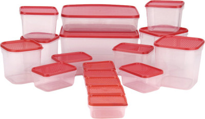 

All Time Polka - 125 ml, 250 ml, 400 ml, 600 ml, 1200 ml, 1500 ml, 3000 ml Plastic Grocery Container(Pack of 17, Red)