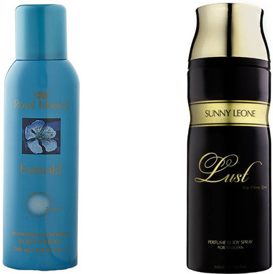 

Royal Mirage EMRALD::LUST WOMEN Deodorant Spray - For Men & Women(400 ml, Pack of 2)