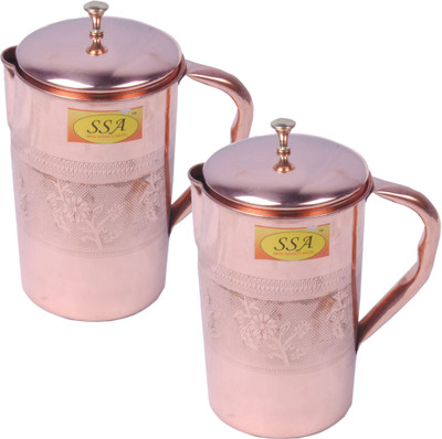 

Shivshakti Arts Set Of 2 Pure 100 % Pitcher Embossed Designed Water Jug Set(1.325 L, Pack of 2)