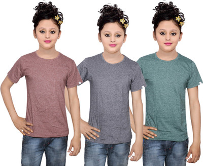 

IndiWeaves Girls Solid Cotton T Shirt(Multicolor, Pack of 3, Green