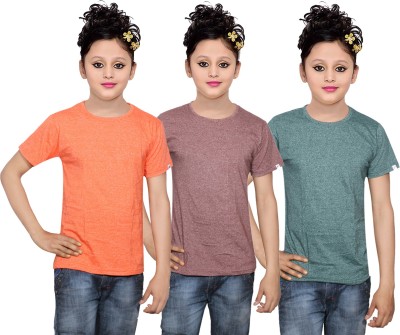 

IndiWeaves Girls Solid Cotton T Shirt(Multicolor, Pack of 3, Green