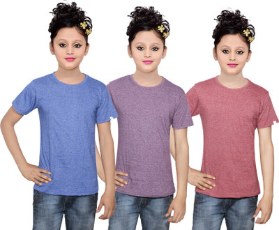 

IndiWeaves Girls Solid Cotton T Shirt(Multicolor, Pack of 3, Brown