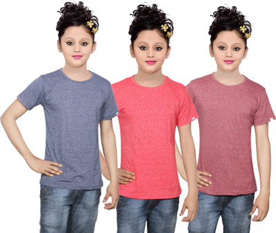 

IndiWeaves Girls Solid Cotton T Shirt(Multicolor, Pack of 3, Brown