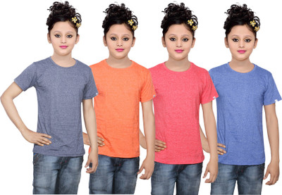

IndiWeaves Girls Solid Cotton T Shirt(Multicolor, Pack of 4, Blue;orange;red