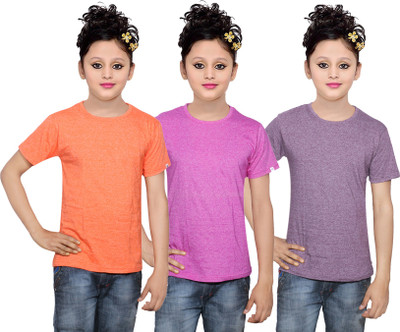 

IndiWeaves Girls Solid Cotton T Shirt(Multicolor, Pack of 3, Purple