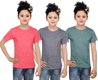 

IndiWeaves Girls Solid Cotton T Shirt(Multicolor, Pack of 3, Green
