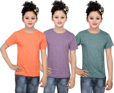 

IndiWeaves Girls Solid Cotton T Shirt(Multicolor, Pack of 3, Green