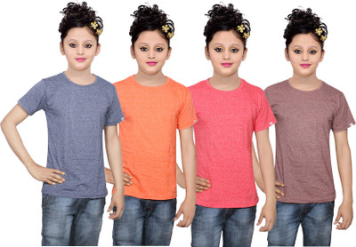 

IndiWeaves Girls Solid Cotton T Shirt(Multicolor, Pack of 4, Blue;brown;orange;red