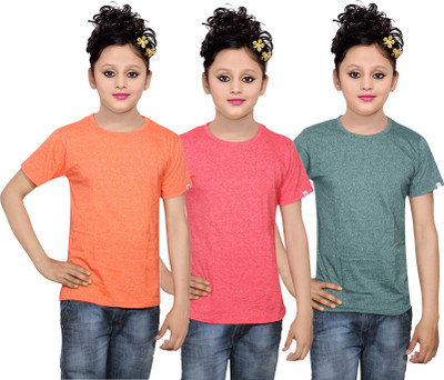 

IndiWeaves Girls Solid Cotton T Shirt(Multicolor, Pack of 3, Green