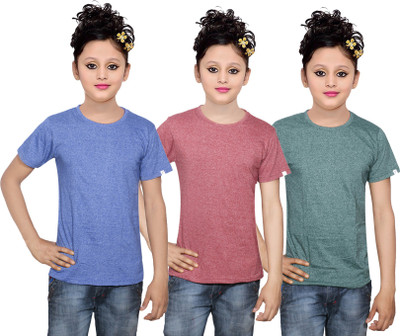 

IndiWeaves Girls Solid Cotton T Shirt(Multicolor, Pack of 3, Green