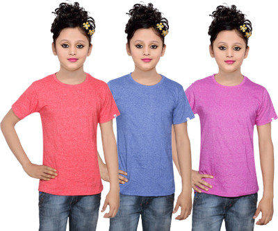

IndiWeaves Girls Solid Cotton T Shirt(Multicolor, Pack of 3, Pink