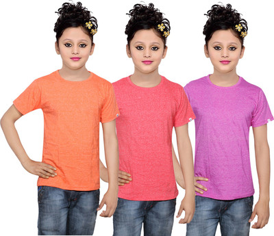 

IndiWeaves Girls Solid Cotton T Shirt(Multicolor, Pack of 3, Pink