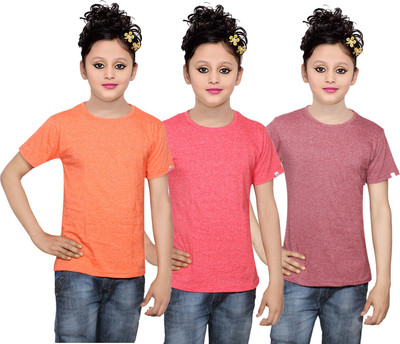 

IndiWeaves Girls Solid Cotton T Shirt(Multicolor, Pack of 3, Brown