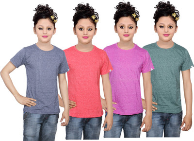 

IndiWeaves Girls Solid Cotton T Shirt(Multicolor, Pack of 4, Blue;green;pink;red