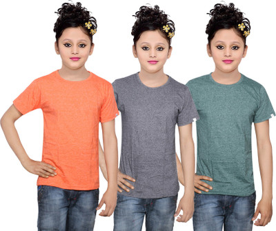 

IndiWeaves Girls Solid Cotton T Shirt(Multicolor, Pack of 3, Green