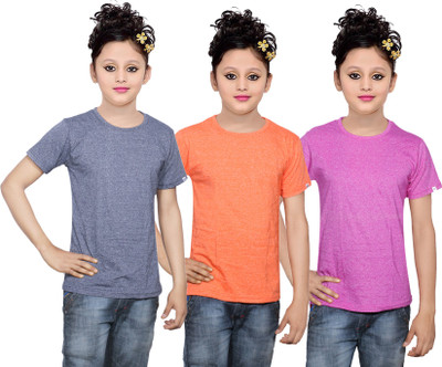 

IndiWeaves Girls Solid Cotton T Shirt(Multicolor, Pack of 3, Pink