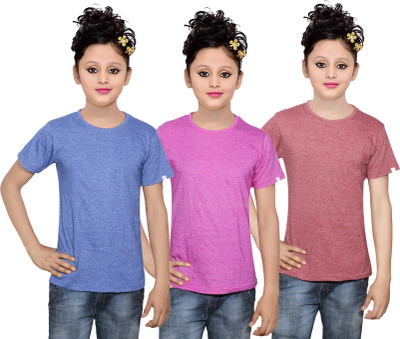 

IndiWeaves Girls Solid Cotton T Shirt(Multicolor, Pack of 3, Brown