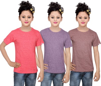 

IndiWeaves Girls Solid Cotton T Shirt(Multicolor, Pack of 3, Brown