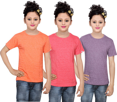 

IndiWeaves Girls Solid Cotton T Shirt(Multicolor, Pack of 3, Purple