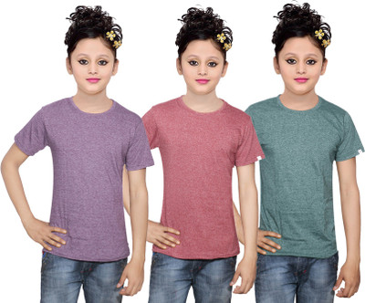 

IndiWeaves Girls Solid Cotton T Shirt(Multicolor, Pack of 3, Green