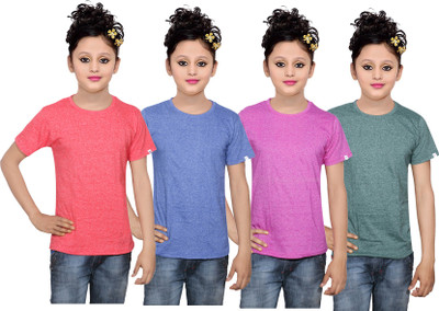

IndiWeaves Girls Solid Cotton T Shirt(Multicolor, Pack of 4, Blue;green;pink;red