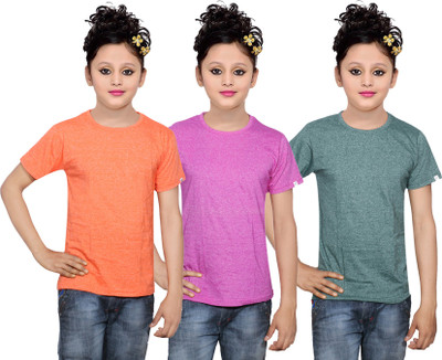 

IndiWeaves Girls Solid Cotton T Shirt(Multicolor, Pack of 3, Green