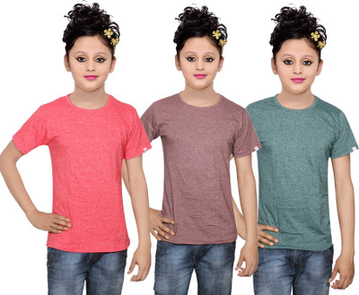 

IndiWeaves Girls Solid Cotton T Shirt(Multicolor, Pack of 3, Green
