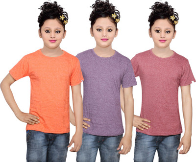 

IndiWeaves Girls Solid Cotton T Shirt(Multicolor, Pack of 3, Brown