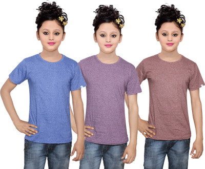 

IndiWeaves Girls Solid Cotton T Shirt(Multicolor, Pack of 3, Brown