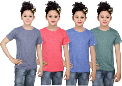 

IndiWeaves Girls Solid Cotton T Shirt(Multicolor, Pack of 4, Blue;green;red