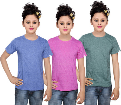 

IndiWeaves Girls Solid Cotton T Shirt(Multicolor, Pack of 3, Green