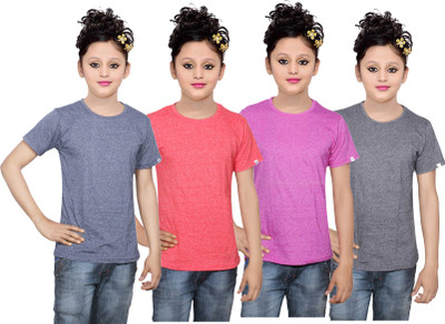 

IndiWeaves Girls Solid Cotton T Shirt(Multicolor, Pack of 4, Black;blue;pink;red