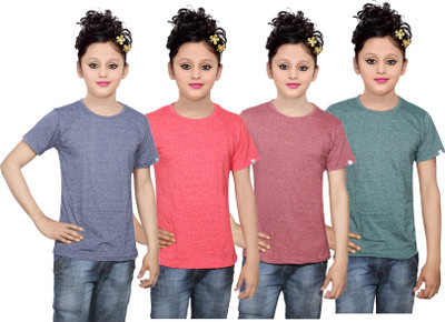 

IndiWeaves Girls Solid Cotton T Shirt(Multicolor, Pack of 4, Blue;brown;green;red